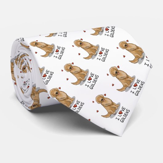 Cravate I Love Goldens - I Love Golden Retrievers (Roulé)