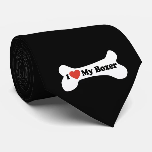 Cravate I Love My Boxer - Chien Bone (Roulé)