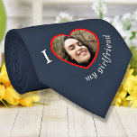 Cravate I Love My Girlfriend Femme Texte Photo Personnalis<br><div class="desc">Téléchargez une photo, customisez le texte, et créez facilement vos Valentines personnalisées jour, anniversaire, Fête des pères ou cravate d'anniversaire. Vous pouvez TRANSFÉRER ce DESIGN sur d'autres produits Zazzle et l'ajuster à la plupart des articles Zazzle. Vous pouvez également cliquer sur MODIFIER À L'AIDE DE L'OUTIL DE CONCEPTION pour modifier...</div>