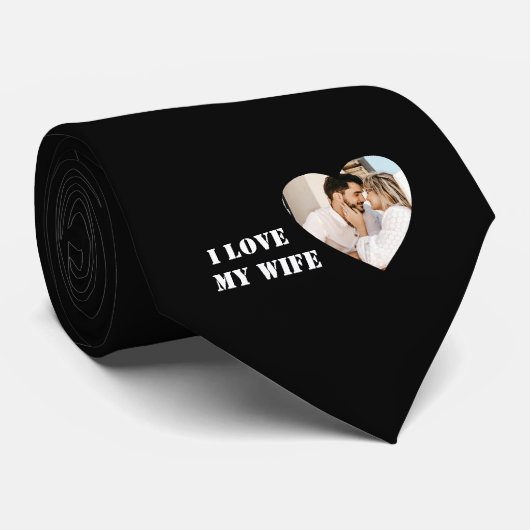 Cravate I Love My Wife Heart Custom Personalized Photo (Roulé)