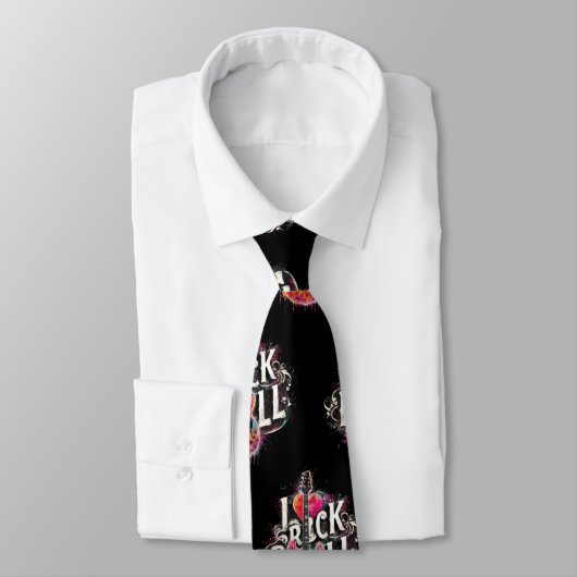 Cravate I Love Rock N Roll Guitare Électrique Peinture (Attaché)