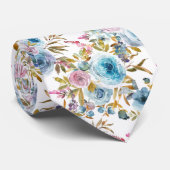 Cravate Ice Blue Blush rose Floral Aquarelle Roses (Roulé)