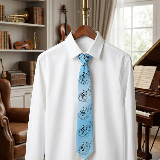 Cravate Ice Blue Treble Clef Music Notes - Musical Pattern