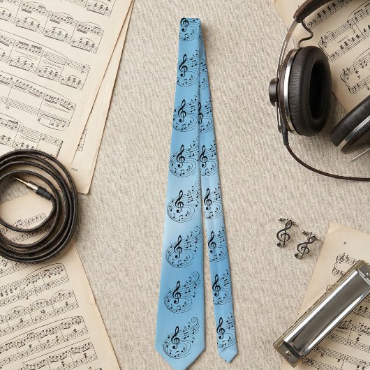 Cravate Ice Blue Treble Clef Music Notes - Musical Pattern