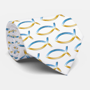 Cravate Ichthus   Christian Fish Sky & Ground Motif