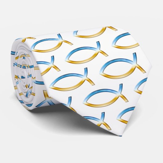 Cravate Ichthus | Christian Fish Sky & Ground Motif (Roulé)