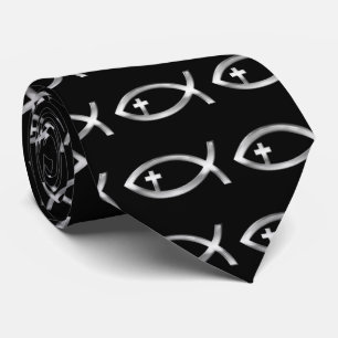 Cravate Ichthus - Symbole chrétien du poisson Argent