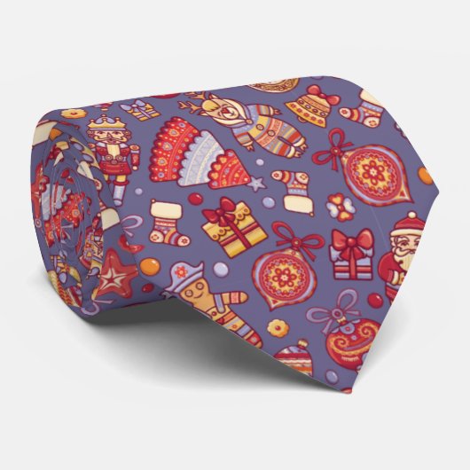 Cravate Icônes de Noël Design avec Nutcracker Père Noël (Roulé)