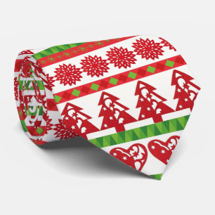 Cravate Icônes de Noël, étoiles, coeur, pin