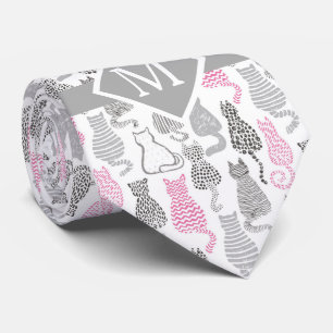 Cravate Idées cadeaux de chat Whimiscal rose et gris