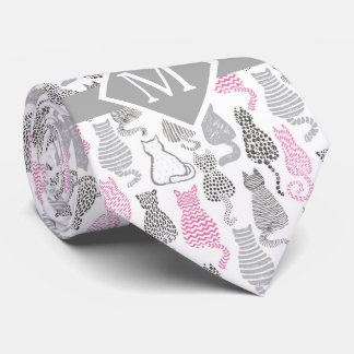 Cravate Idées cadeaux de chat Whimiscal rose et gris