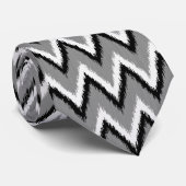 Cravate Ikat Chevron Gris / Gris, Noir & Blanc (Roulé)