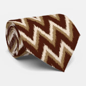 Cravate Ikat Chevron Stripes - Chocolat Brown & Beige (Roulé)