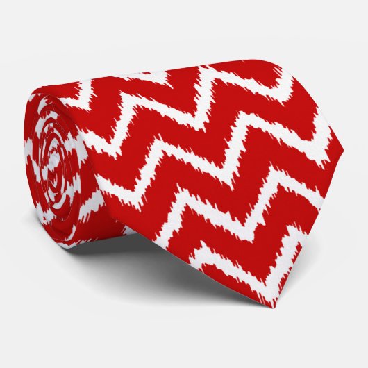 Cravate Ikat Chevrons - Rouge profond et blanc (Roulé)