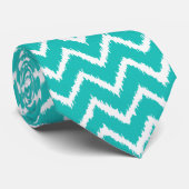 Cravate Ikat Chevrons - Turquoise et blanche (Roulé)