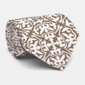 Cravate Ikat damask pattern - Taupe Tan et Blanc (Roulé)