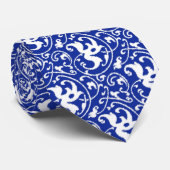 Cravate Ikat Floral Damask - Cobalt Blue and White (Roulé)