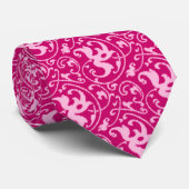 Cravate Ikat Floral Damask - Fuchsia and Pale Pink (Roulé)