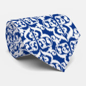 Cravate Ikat Moorish Damask - bleu cobalt et blanc (Roulé)