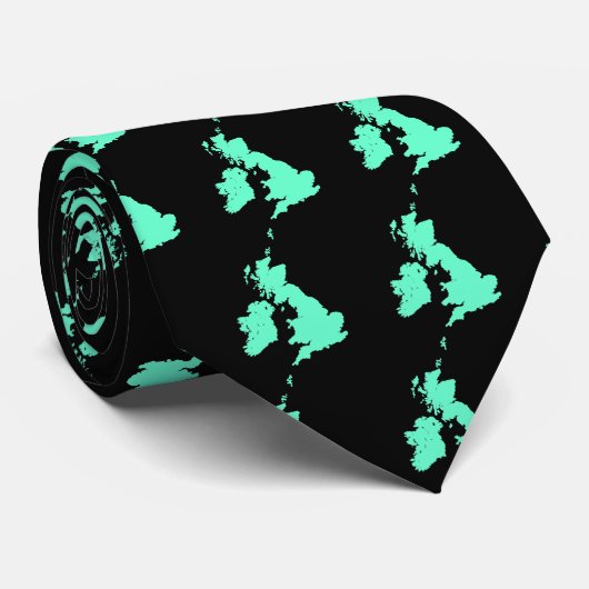 Cravate Îles britanniques - Turquoise sur Noir (Roulé)