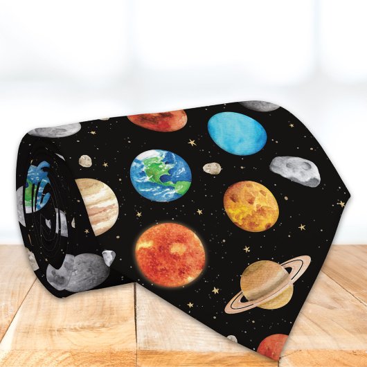 Cravate Illustration aquarelle de planète de l'espace exté