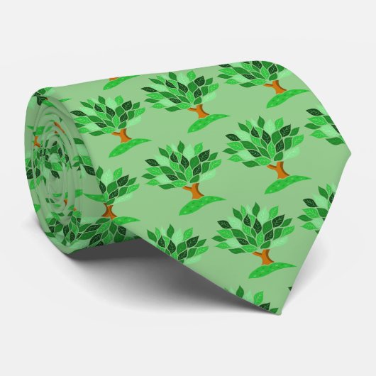 Cravate Illustration d'arbre avec Motif Feuille vert. (Roulé)