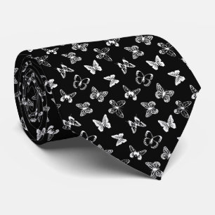 Cravate Illustration de papillon noir et blanc