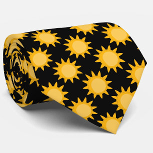 Cravate Illustration de soleil brillant sur motif noir Des