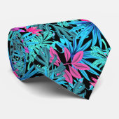 Cravate Illustration des Feuilles tropicaux bleu et rose (Roulé)