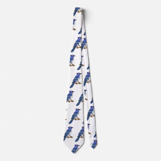 Cravate Illustration d'oiseau de jay bleu (Devant)