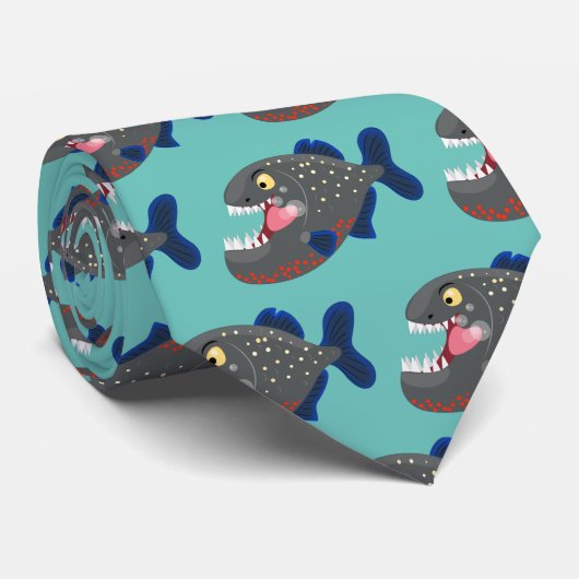 Cravate Illustration drôle de piranha affamée (Roulé)