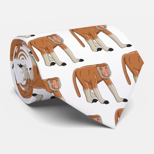 Cravate Illustration drôle de singe proboscis (Roulé)