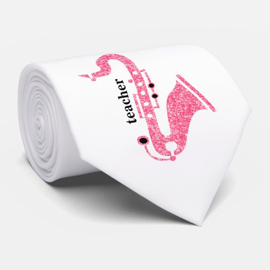 Cravate Illustration Saxophone En Parties scintillant Rose (Roulé)