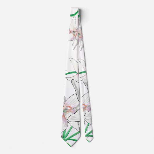 Cravate Illustration White Lilies (Devant)