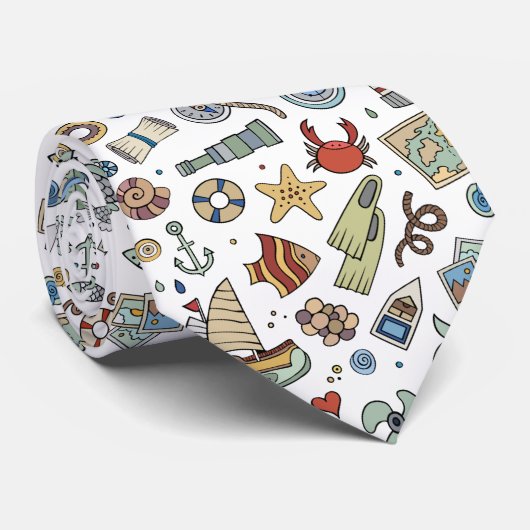 Cravate Illustrations amusantes de la plage côtière marine (Roulé)