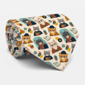 Cravate Illustrations de chat hipster avec lunettes (Roulé)