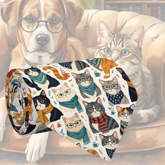 Cravate Illustrations de chat hipster avec lunettes
