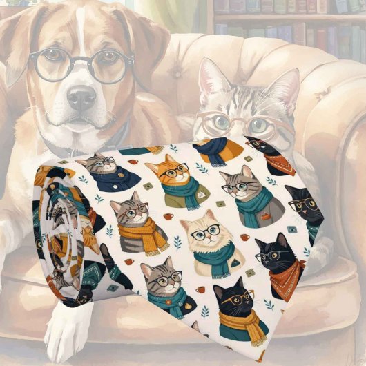 Cravate Illustrations de chat hipster avec lunettes
