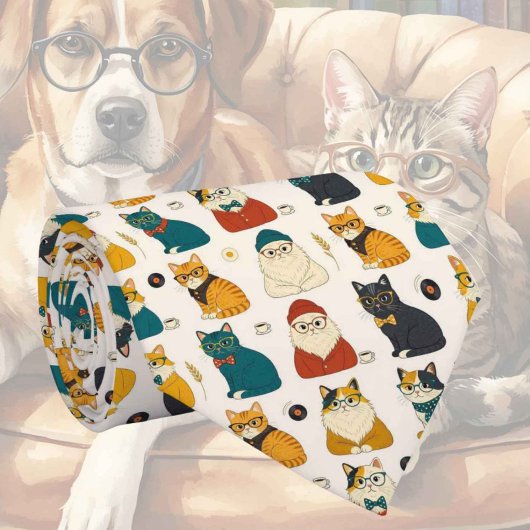 Cravate Illustrations de chat hipster avec lunettes