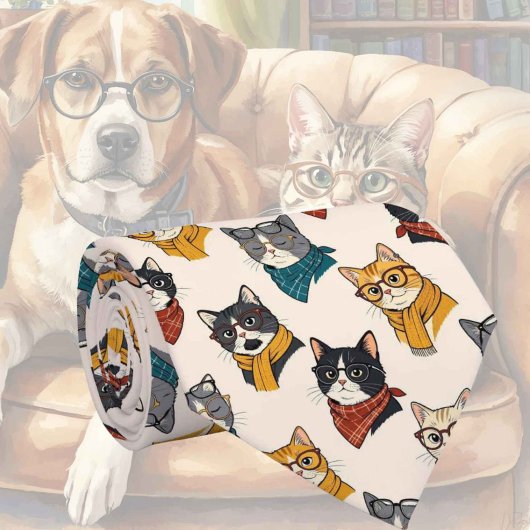 Cravate Illustrations de chat hipster avec lunettes