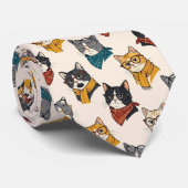 Cravate Illustrations de chat hipster avec lunettes (Roulé)