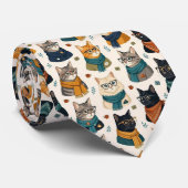 Cravate Illustrations de chat hipster avec lunettes (Roulé)