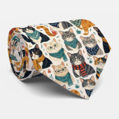 Cravate Illustrations de chat hipster avec lunettes (Roulé)