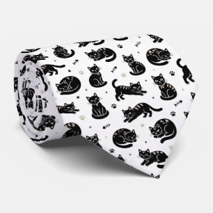 Cravate Illustrations de chats noir et blanc