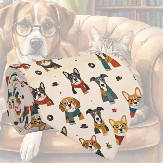 Cravate Illustrations de chien hipster avec lunettes