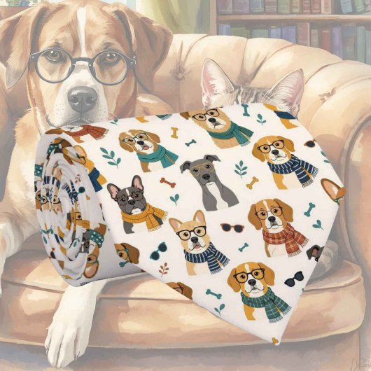 Cravate Illustrations de chien hipster avec lunettes