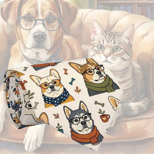 Cravate Illustrations de chien hipster avec lunettes