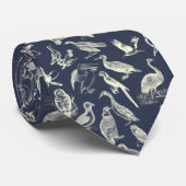 Cravate Illustrations d'oiseaux antiques Gravures Marine (Roulé)
