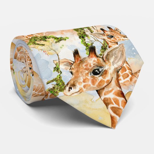 Cravate Image d'animal de portrait de girafe (Roulé)
