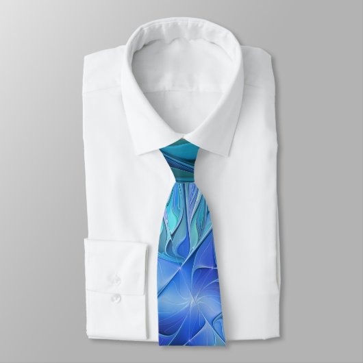 Cravate Imaginaire Fleur Bleue Motif, Art Fractal Abstrait (Attaché)